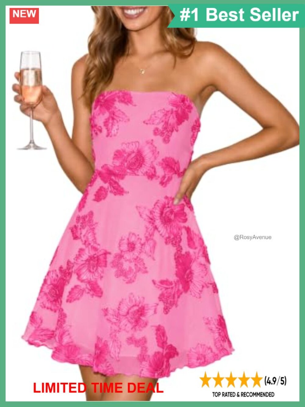 Strapless Floral Mini Dress Sleeveless A-Line Mesh Party Cocktail Dress